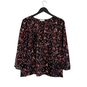 SUNCOO Black and Red Patterned Blouse Size T3 Large Open Back 3/4 Sleeves